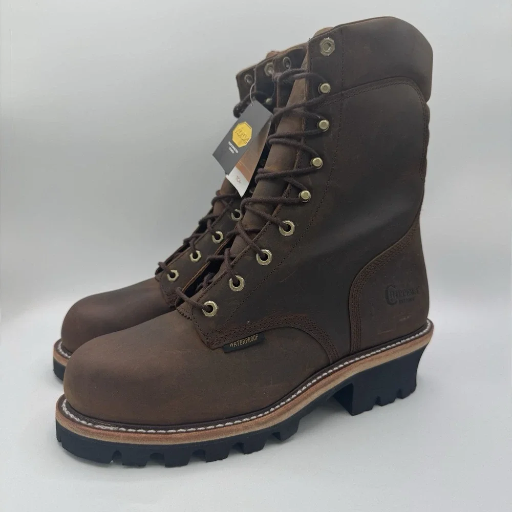 Chippewa Logger Boots Men's Size 11 E Wide Tan Waterproof Leather Steel Toe